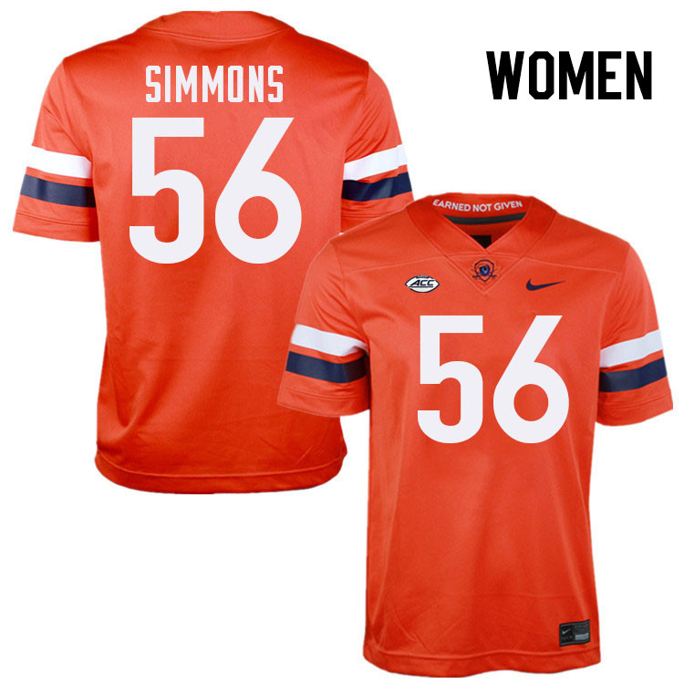 Women Virginia Cavaliers #56 Tyler Simmons College Football Jerseys Stitched-Orange